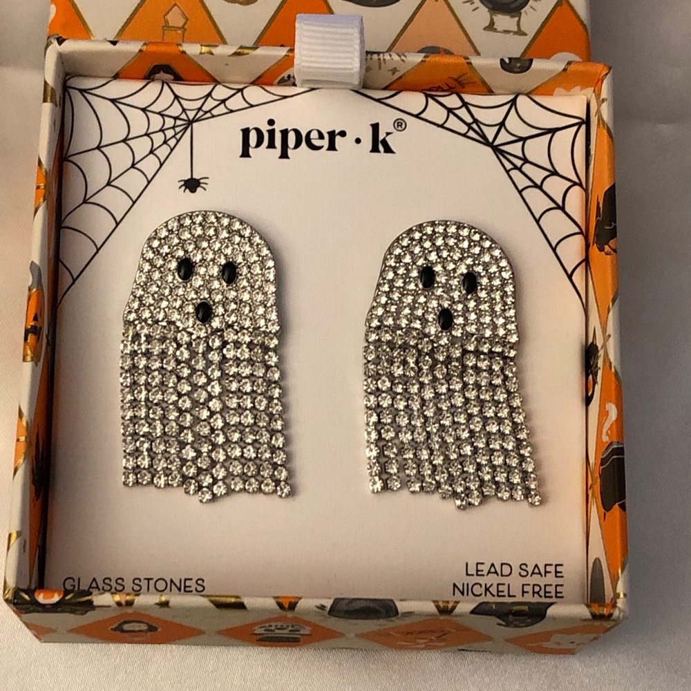 Piper K Silver Tone & Clear Glass Crystal Fringe Ghost Drop Earrings NIB